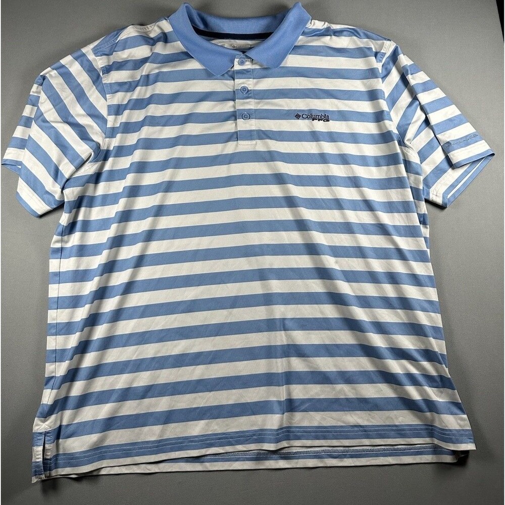 Columbia PFG Polo Mens XXL Blue White Stripe Omni-Shade Fishing Shirt